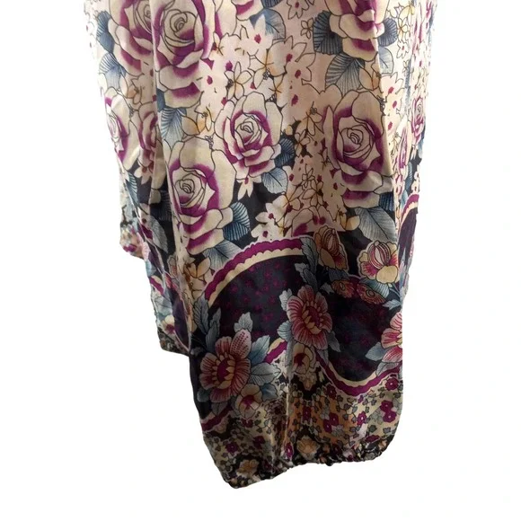 Gerard Darel Plum and Teal on Cream Silk Floral Tunic Blouse Size Small EUC - Picture 5 of 13